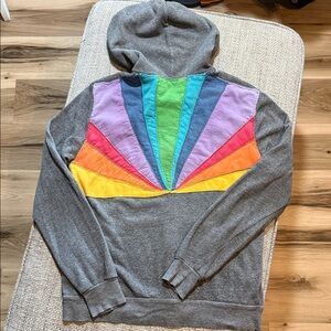 VTG Aviator Nation Sunburst Full Zip Hoodie Rainbow Gray sz M - READ